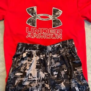 Youth Boys Under Armour Tee Shorts Set 6 Red Black Gray Digital Camo